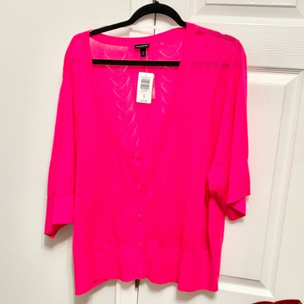Torrid Neon Pink Button Cardigan 5X - 28 - NEW